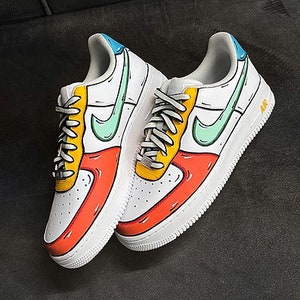 Custom Sneakers, Customized Nike Air Force 1 , Colorful Cartoon Sketch,Trainers, Shoes, Gift for him and her, Boys Girls and Kids