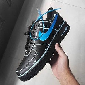 Custom Sneakers, Customized Nike Air Force 1 , Black Blue Cartoon Sketch, Trainers, Shoes Gift for him and her, Boys Girls and Kids