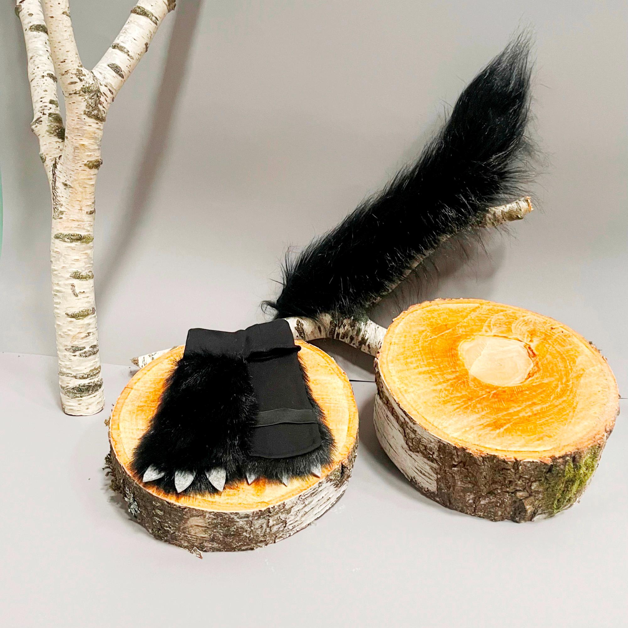 Wolf Fursuit Paws and Tail Set, Faux Fur Werewolf Cosplay Costume ...