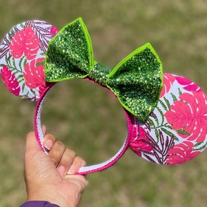 Bling Monstera Leaf Ears, Bling Ears, Rhinestone Ears, Bedazzled Ears, Mouse Ears, Mouse Ear Headband, Theme Park Ears, Magical Headband