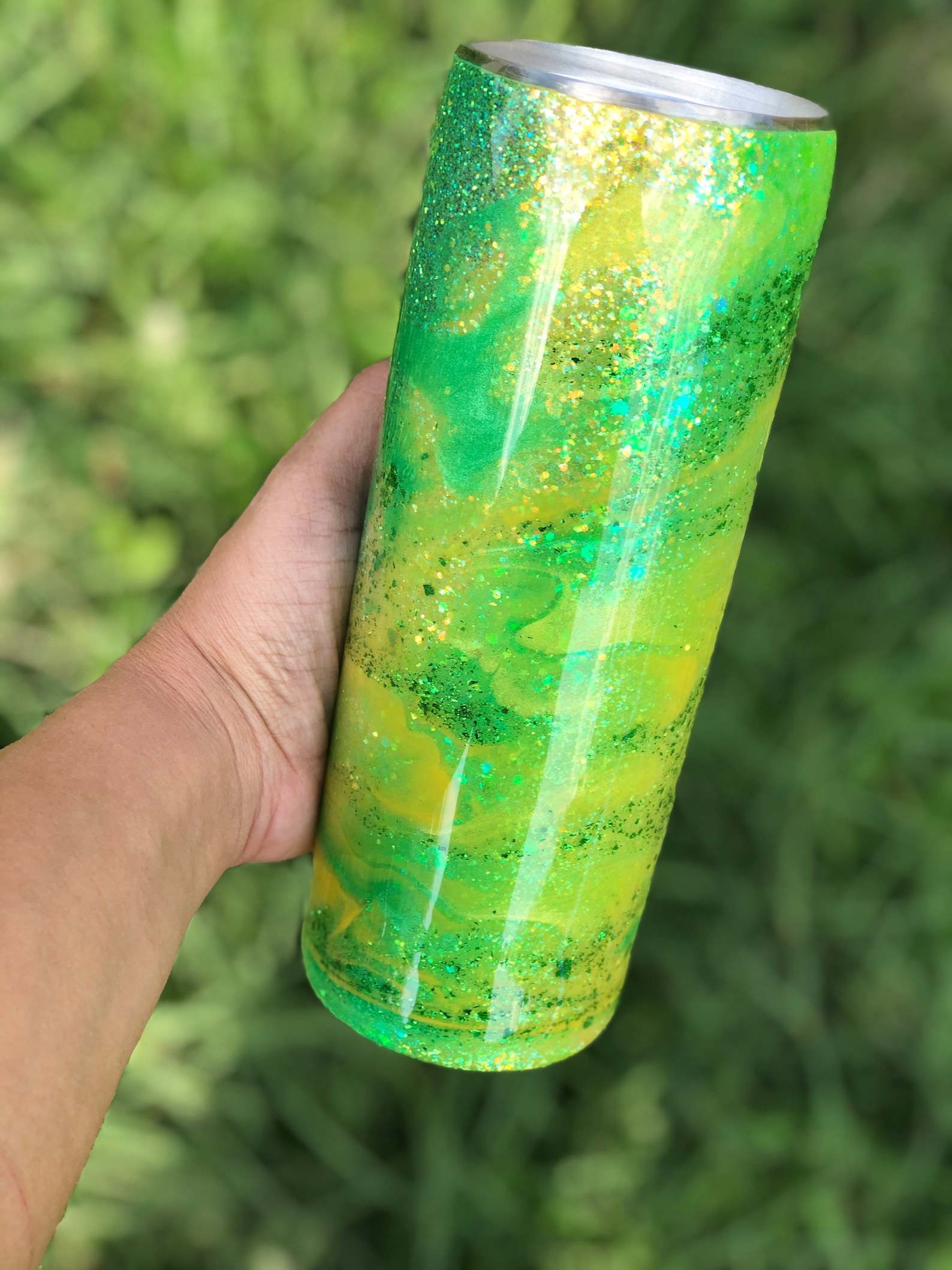 Green/yellow Glitter Tumbler Swirl Tumbler Multicolor Etsy