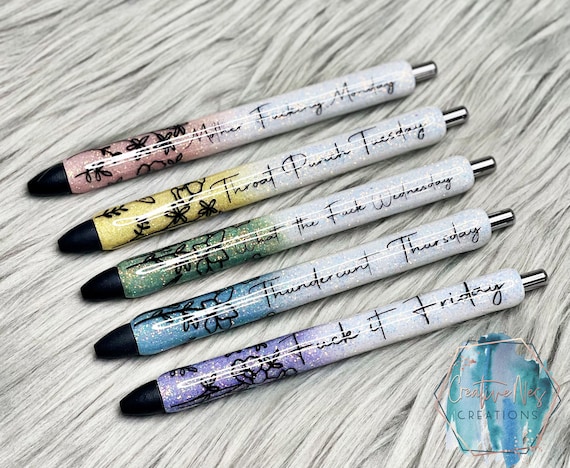 Curse Word Floral Pens, Days of the Week Pen, Swear Word Pen