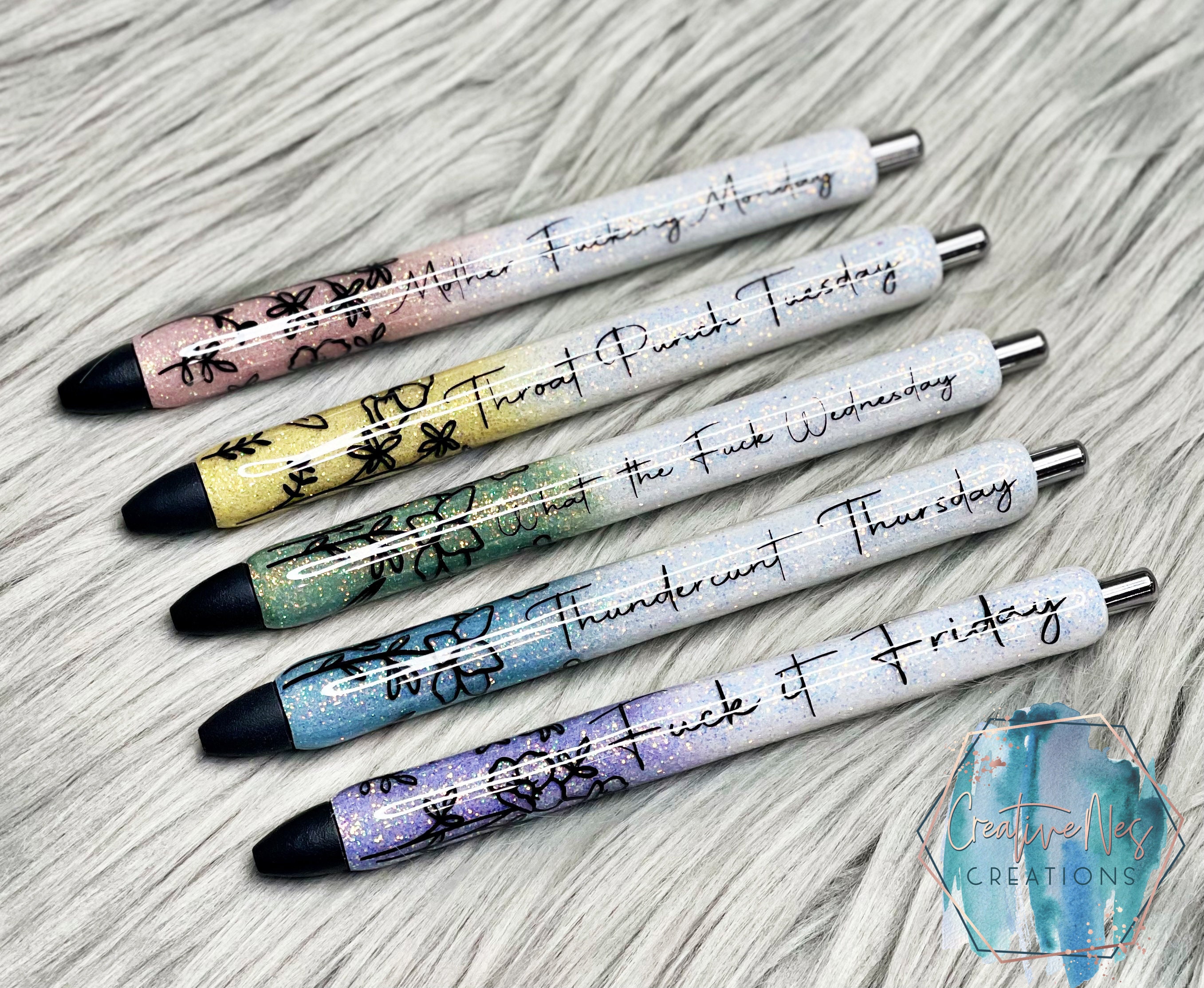  5PCS Funny Pens: Swear Word Daily Pen Set, Weekday Vibes  Glitter Pen Set, Days of the Week Pens