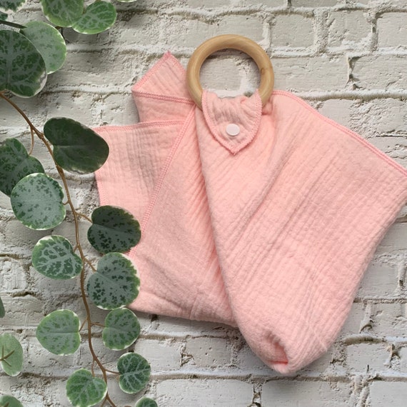 Cotton Muslin Comforter Blanket Natural Wood Teether Burp Etsy