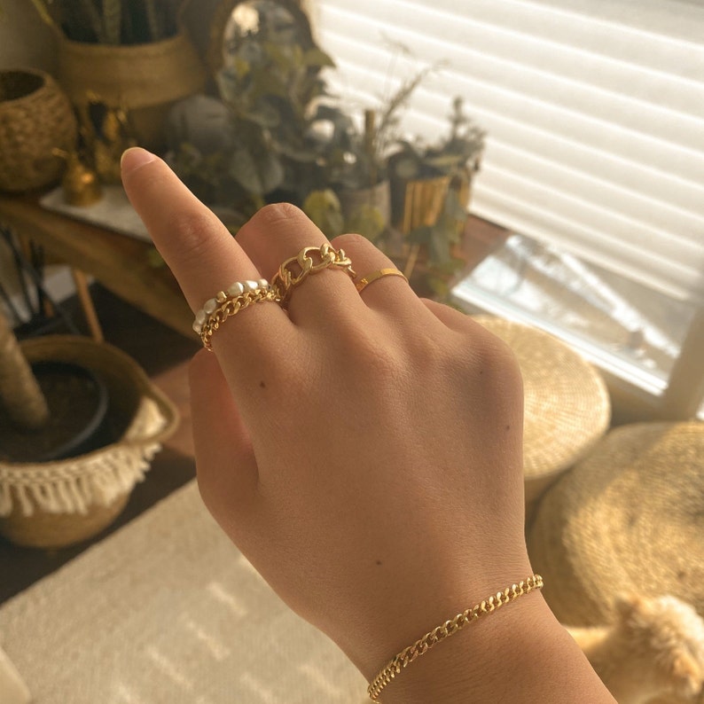 18K Gold Filled Chain Ring Chunky Chain Ring ATHENA Thick Band Ring Gold Stacking Ring Cuban Chain Ring