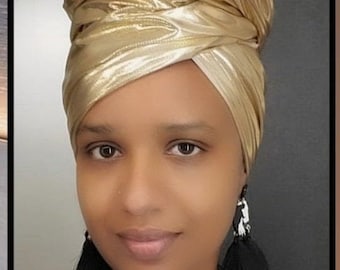 Chusta ślubna - Luksusowa moda - Luksusowa - Złota chusta na głowę - Ślubna złota chusta turban - afrykańska moda - Afrykańska chusta na głowę - Ślubny hidżab