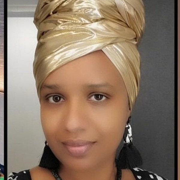 Bridal Scarf - Luxury Fashion - Luxurious - Gold Head Wrap - Bridal Gold turban scarf - african fashion - African head wrap -Wedding hijab