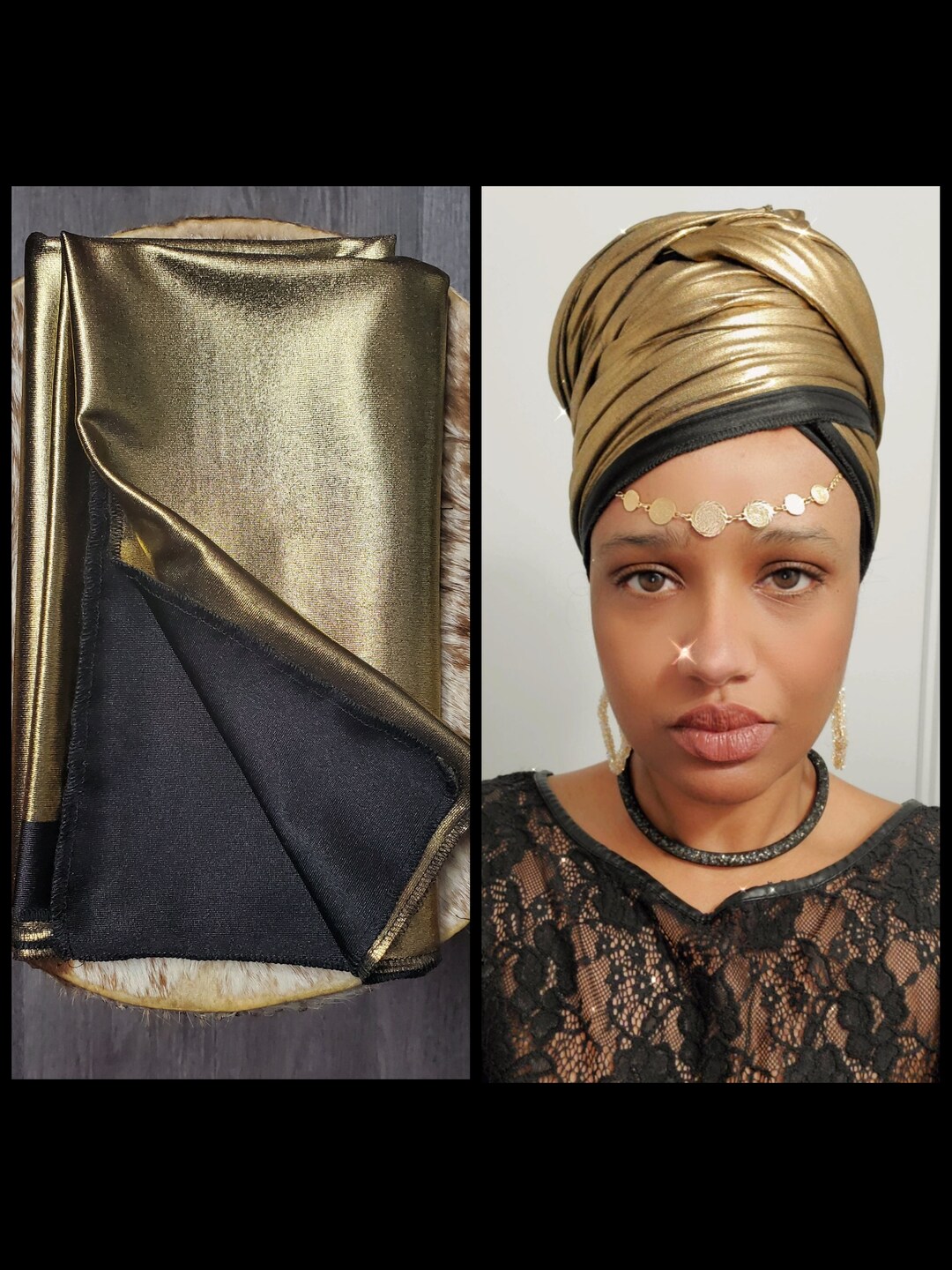 Metallic Scarf LUXURY HEADWRAPS Gold Head Wrap Scarf for Women