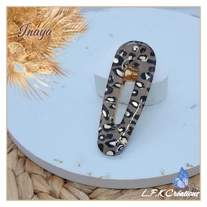 Haarspange für Damen, Mädchen aus goldfarbenem Edelstahl, Mineralharz, Leoparden-Kalligrafiepapier, handgefertigt, einzigartig, Boho-Chic, trendy.