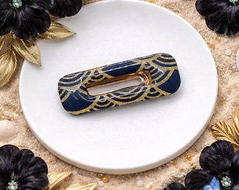 Pinza para el cabello de tela japonesa negra y dorada, pinza de acero inoxidable chapada en oro, accesorio para el cabello hecho a mano, elegante pinza para el cabello para mujer, idea de regalo