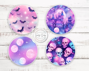 4 Halloween Car Coaster Bundle, Digital PNG File, Instant Download, Sublimation Design, Printable Graphic, Car Accessories