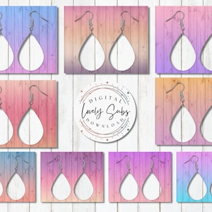 9 Ombre Wood Sublimation Teardrop Earring Mockups, Transparent PNG, Product Mockup