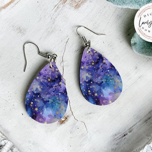 Sublimatie Earring Designs PNG, Star Sky Pattern Teardrop Instant Digital Download, Earring Blanks Design, Afdrukbaar