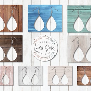 9 Rustic Wood SublimationTeardrop Earring Mockups, Transparent PNG, Product Mockup