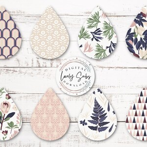 Floral Earring Bundle Designs PNG, Set of 8 Teardrop Instant Digital Download, Earring Blanks Design, Printable