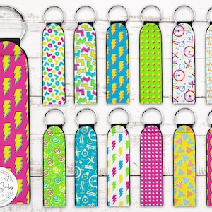 12 Sublimation Fob Keychain Designs PNG, 90&#39;s Keyring Instant Digital Download, Fob Blanks Design, Printable