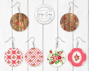 Sublimation Earring Designs PNG,  Set of 6 Round Earring Designs, Instant Digital Download, Earring Blanks Design, Printable