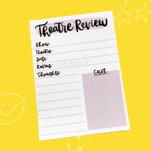 Blocco note A6 per recensioni teatrali (diario teatrale, registro degli spettacoli musicali, bullet journal)