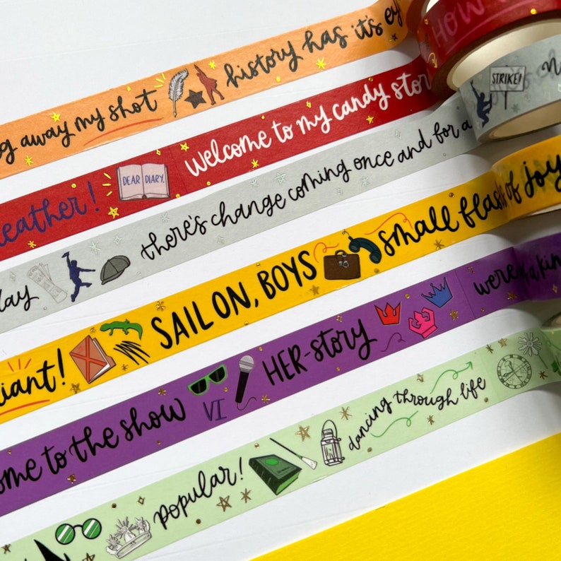 Washi Tape Musical Theatre Inspired Journal Scrapbook Supplies, Stagey Theatre Gifts Newsies, Wicked, Hamilton, Heathers, Six & More Bundle of 3