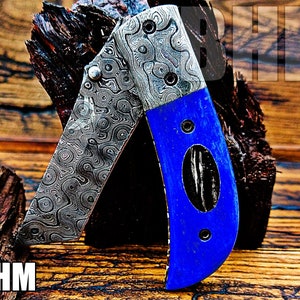 BHM-153&quot;Precious Gift Series&quot;True Damascus Handmade Tanto Folding Knife With S.Bone,Buffalo Horn,Raindrop,Titanium Bolster&Built to Outlast