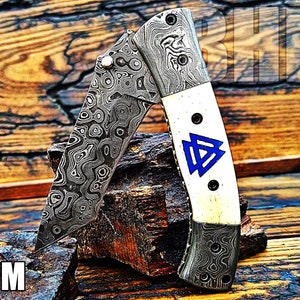 BHM-110 &quot;Precious  Gift Series&quot; Quality Damascus Handmade 3.5&quot; Tanto Folding Knife With Bone,Raindrop, Pocket Clip, Liner & Built to Outlast