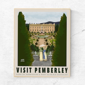 Pride and Prejudice Pemberley Travel Poster, Digital Art Travel Poster, Jane Austen