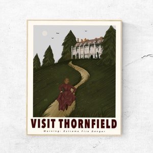 Jane Eyre Visit Thornfield Vintage Travel Poster, Digital Art Travel Poster, Charlotte Bronte