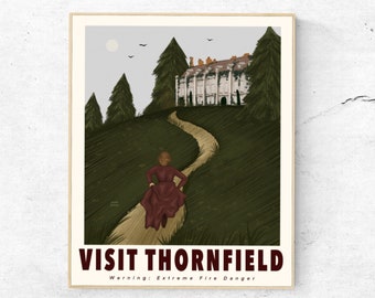 Jane Eyre Visit Thornfield Vintage Travel Poster, Digital Art Travel Poster, Charlotte Bronte