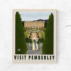 Digital Download, Pride and Prejudice Pemberley Travel Poster, Digital Art Travel Poster, Jane Austen