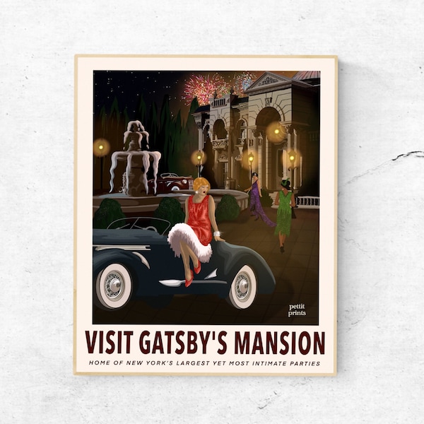 Digital Download, The Great Gatsby Travel Poster, Gatsby's Mansion Digital Art Travel Poster,  F. Scott Fitzgerald