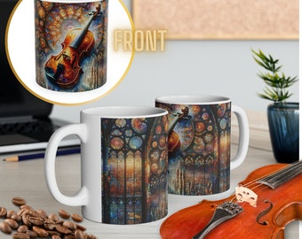 Cathedral Decor Glass Mosaic Violin Mug 11oz Viola Art Cathedral Stained Glass Design Gift For Violinist Viola Teacher Violin Gifts Musician