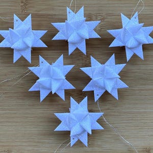 Moravian German Froebel Paper Waxed Star Christmas Ornament - White - Set of 6 Stars 2&quot;