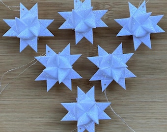 Morawsko-niemiecka ozdoba świąteczna w kształcie gwiazdy z papieru woskowanego Froebla – biała – zestaw 6 gwiazdek 2"