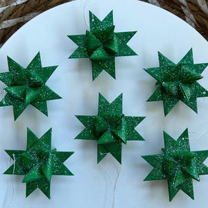 Moravian German Froebel Paper Waxed Star Christmas Ornament - Green - Set of 6 Stars 2&quot;