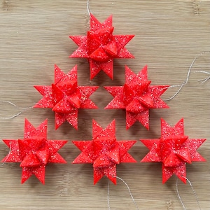 Moravian German Froebel Paper Waxed Star Christmas Ornament - Coral - Set of 6 Stars 2&quot;