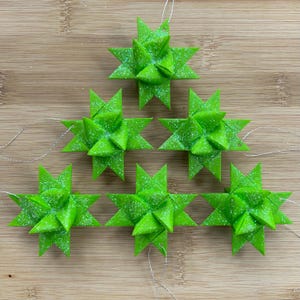 Moravian German Froebel Paper Waxed Star Christmas Ornament - Grinch Green - Set of 6 Stars 2&quot;
