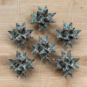 Moravian German Froebel Paper Waxed Star Christmas Ornament - Holly Berry - Set of 6 Stars 2&quot;