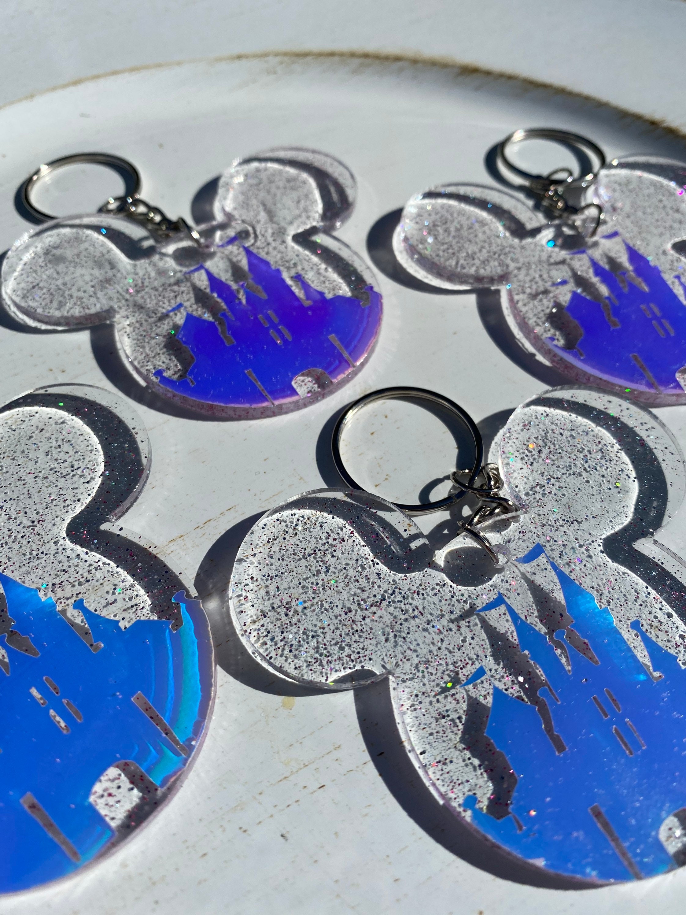 Glittery Disneyland keychain 2.5 inches. Etsy