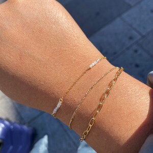 14K 555 Moonstone Bracelet | Handmade Bracelet | Bracelet Stack | Modern Jewelry | Jewelry Layering | Figaro chain