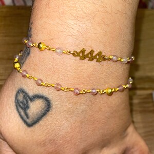 444 double stacked bracelet . Watched over & protected. Angel number . Handmade bracelet .