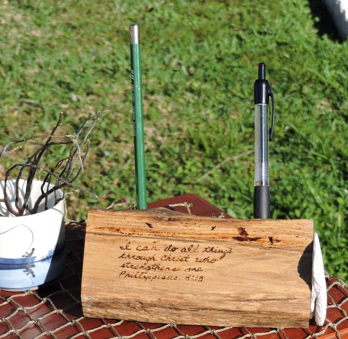Driftwood Pen Holder Christian Desk Decor Etsy
