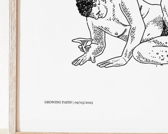 Queer / Trans Art Print | Growing Pains | Line Art Illustration | Perfect gift for him, gift for her, gift for them