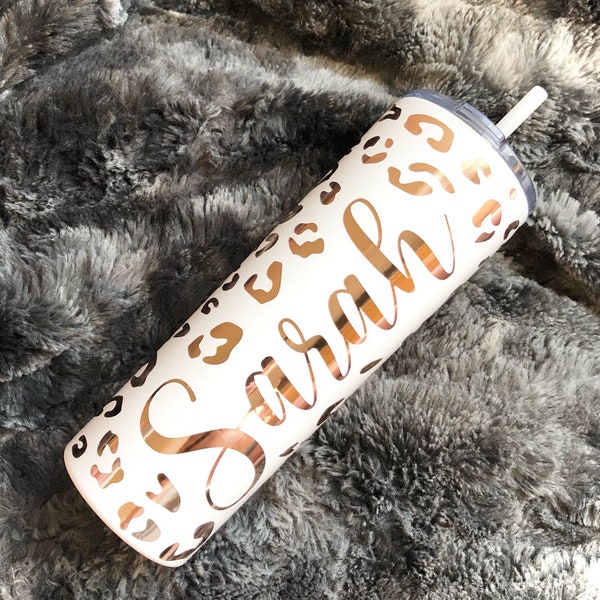 Personalized Skinny Tumbler | Leopard Skinny Tumbler | Summer Tumbler with Lid | Iced Coffee Travel Mug | Gift for Her | Mothers Day Gift