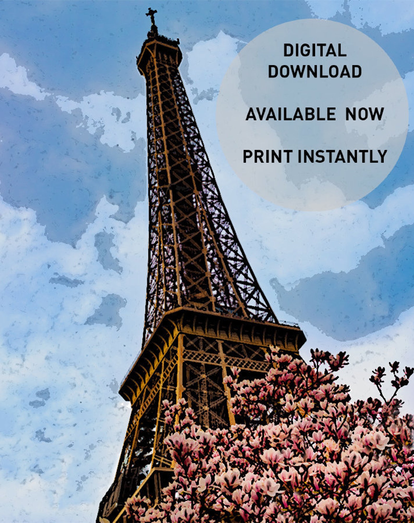 Eiffel Tower Print, Eiffel Tower Digital Art Print, Paris Printable ...