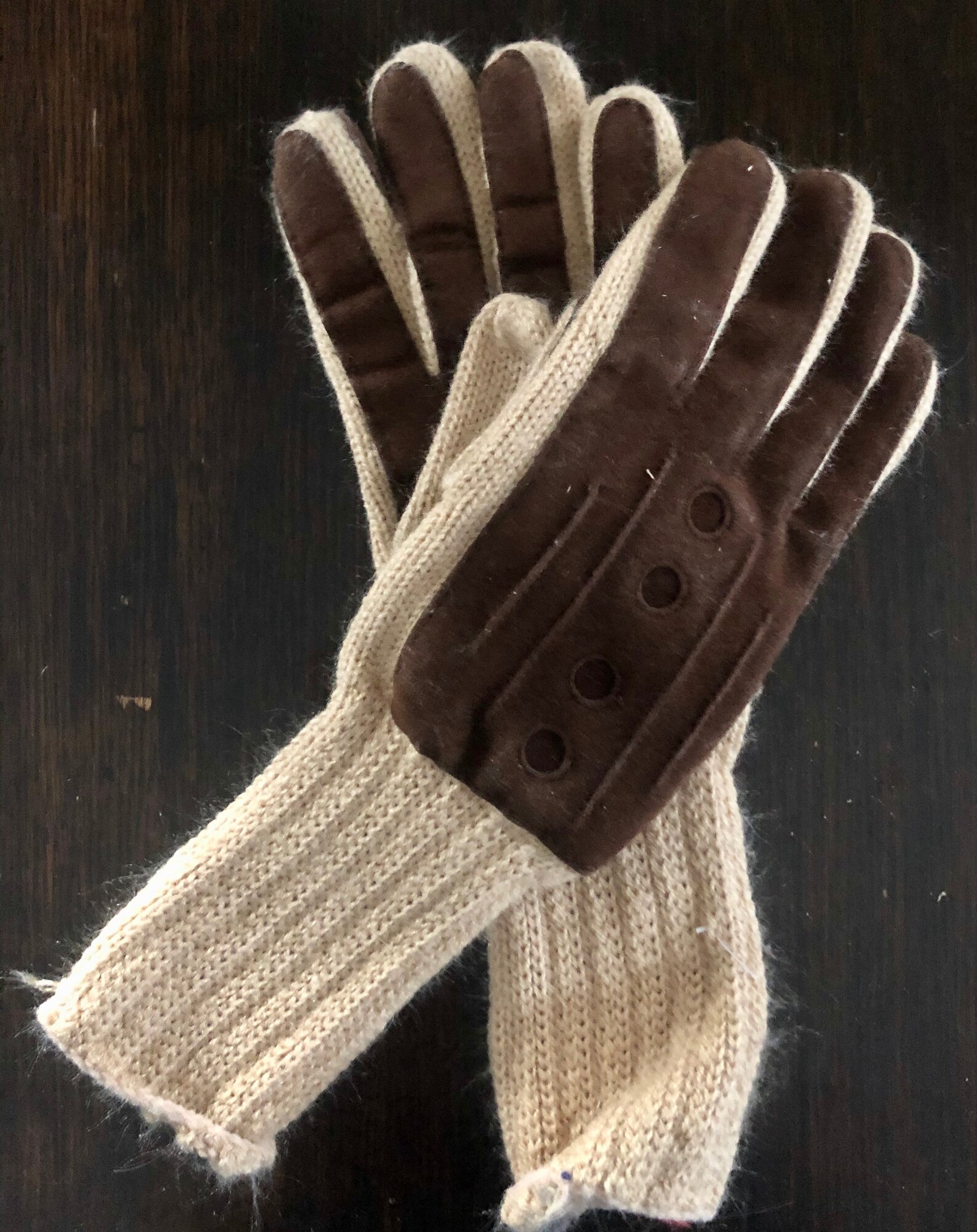 Brown vintage winter gloves womens size large Etsy