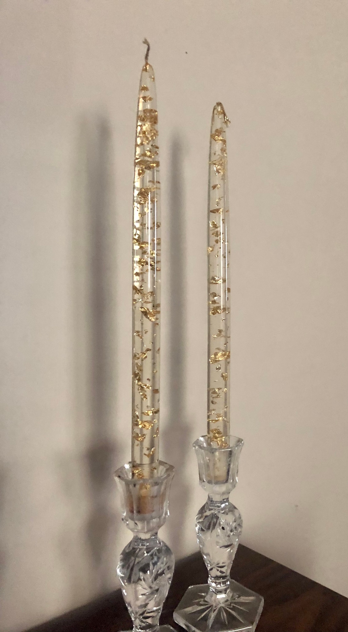 Pair of vintage lucite gold flake taper candles Etsy
