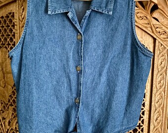Tie Front Denim Top - Etsy