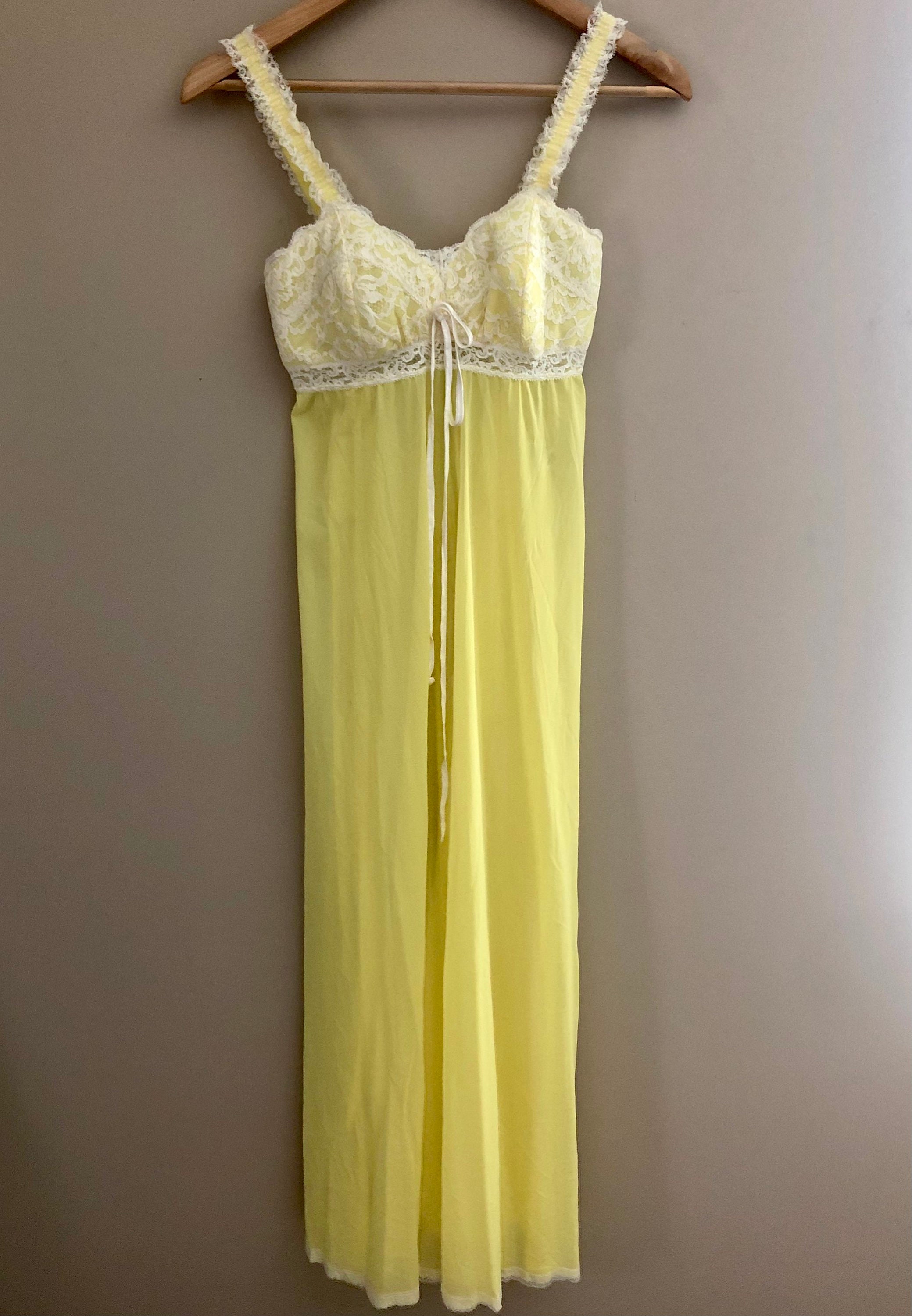 Yellow sheer Vintage nightgown size small | Etsy