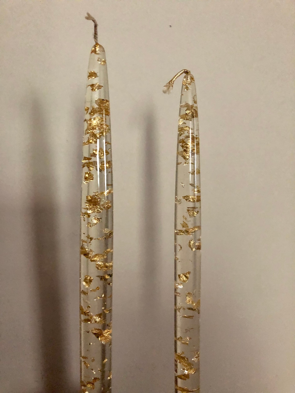Pair of vintage lucite gold flake taper candles Etsy
