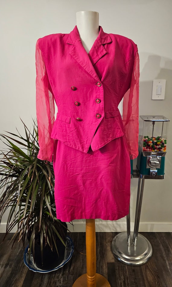 1980s vintage Joseph Ribkoff hot pink 2 pc Skirt a